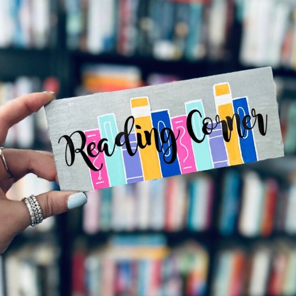 Other - Hand Painted Wood Library Plaque - Reading Corner - Colourful Bookshelf Design